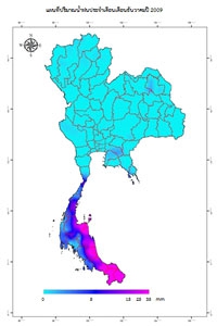 แผนที่แสดงปริมาณน้ำฝนรายเดือนของไทย ปี 2009 (กรกฎาคม-ธันวาคม)